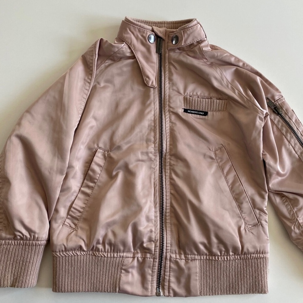 Kids rose gold, Members Only bomber jacket.